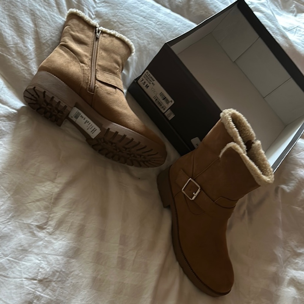 Women's Tan Ankle Boots with Buckle